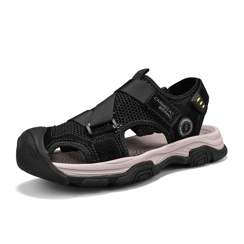 

Sandals men s 2025 summer breathable casual men s shoes pure handmade outdoor sports hollow one-pedal bag head beach shoes 38 чёрный
