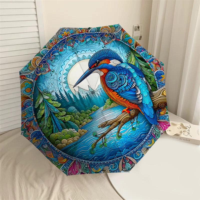 

1PC Birdscape Forest Automatic Open/Close Umbrella with Windproof, 8-Rib Sturdy Canopy, Durable Ribs, Fashionable Design, 1305A