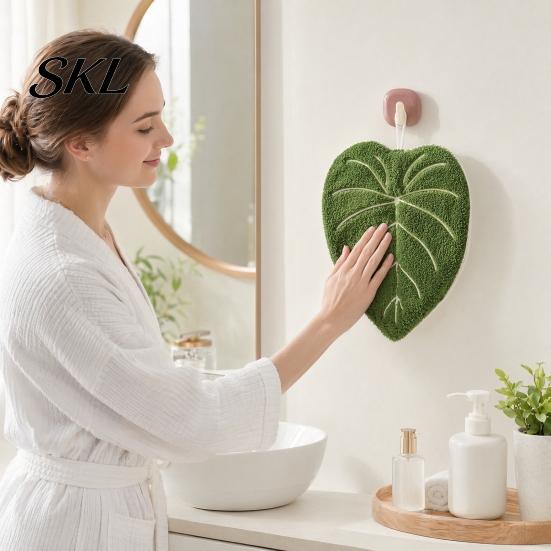 Decorative Bathroom Hand Towel Leaf Shape Towel, Soft Absorbent with Hanging Loop, Loop Cute Maple Ginkgo Design for Kitchen Drying Coral Velvet
