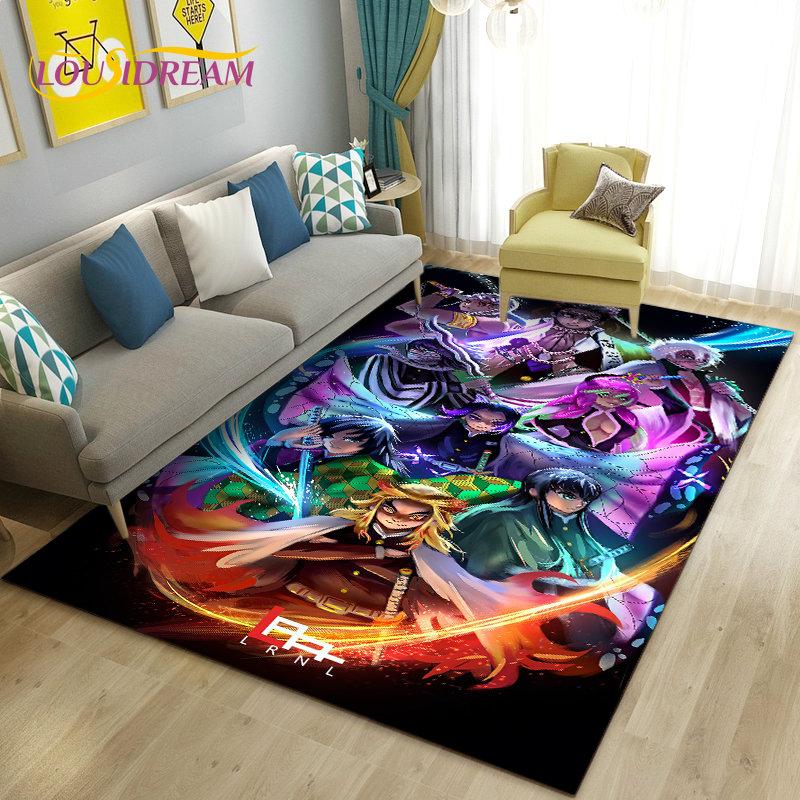 3D Demon Slayer Cartoon Area Rug Large,Carpet Rug for Living Room Bedroom Sofa Doormat Decoration,Kids Play Non-slip Floor Mat