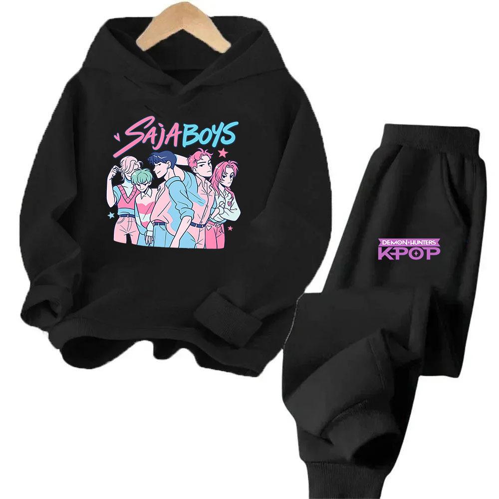 Kpop Witch Hunt Cartoon Fashion Boys Girls Casual Loose Printed Warm Comfortable Hoodie Pants Set