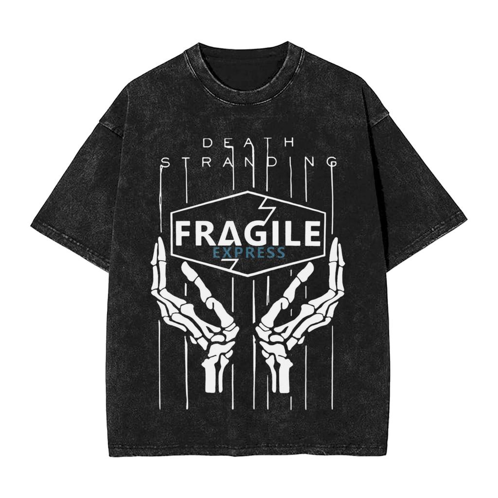 DEATH STRANDING Logo Print T-Shirts Harajuku Gewaschene Oversized T-Shirts Sommer Baumwolle Kurzarm T-Shirts Oberteile Herren Damen Kleidung