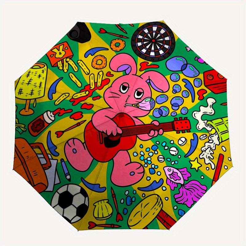 

1pc Rabbit Playing Guitar Automatic Folding Umbrella, Portable & Foldable Design with 8 Ribs, Casual Outdoor Accessory yy250729066