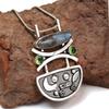 Pendant Silver  Peridot Labradorite Gemstone Jewelry Sterling 2.5" Fiery