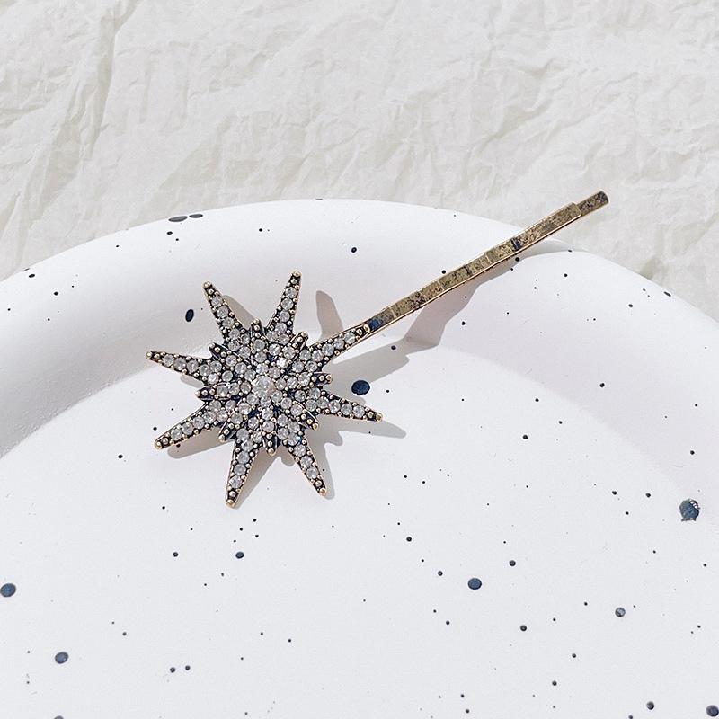 Épingle à cheveux géométrique strass étoiles lune mode personnalisée rétro pince un mot ensemble géométrique pince bord