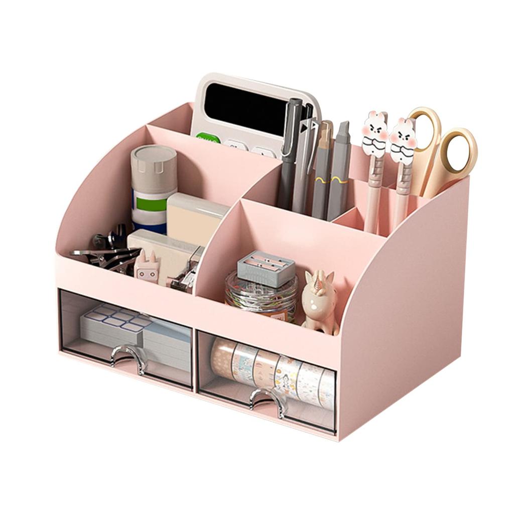 Office Desk Organizer with 6 Compartments and 2 Transparent Drawers Kids Desk Organiser for Pen Pencil Holder Desk Organizers Aesthetic Desk Decor Bu