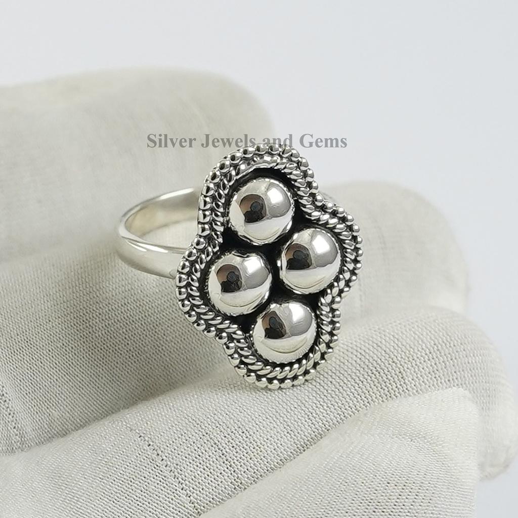 Puffed Bead 925 Sterling Silver Ring: Handmade Unique Design Ring