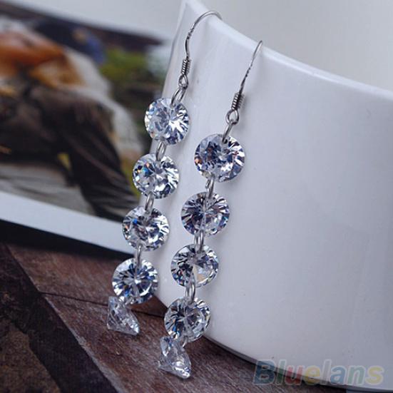 Orecchini da donna eleganti da sposa con 5 strass lunghi pendenti con nappe