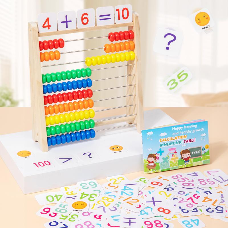 10-Row Counting Toy Classic Wooden Educational  Math 100 Beads With Counting Sticks Number Alphabet Card Preschool Math Learning