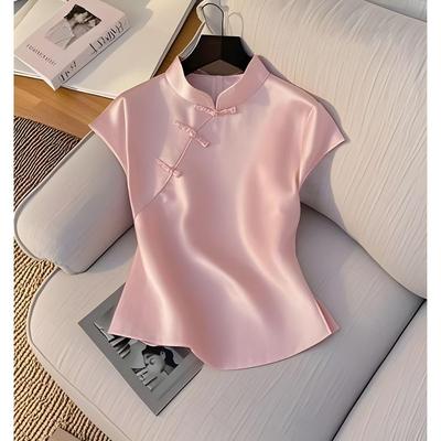 New Pink High-end Luxury Large Size Super Good-looking High-end Pink Top Short-sleeved Women 2025 Summer