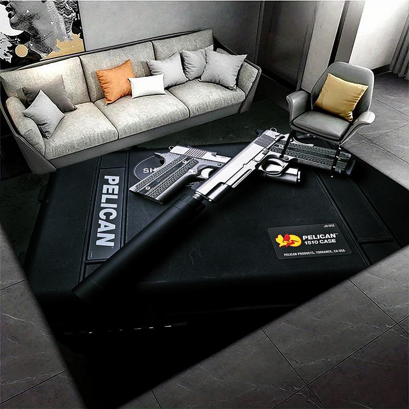 HD Rifle Area Rug Pistol Revolver Gun Carpet Modern Weapons Rugs Living Room Bedroom KitchenDoormat Bathroom Anti-slip Floor Mat