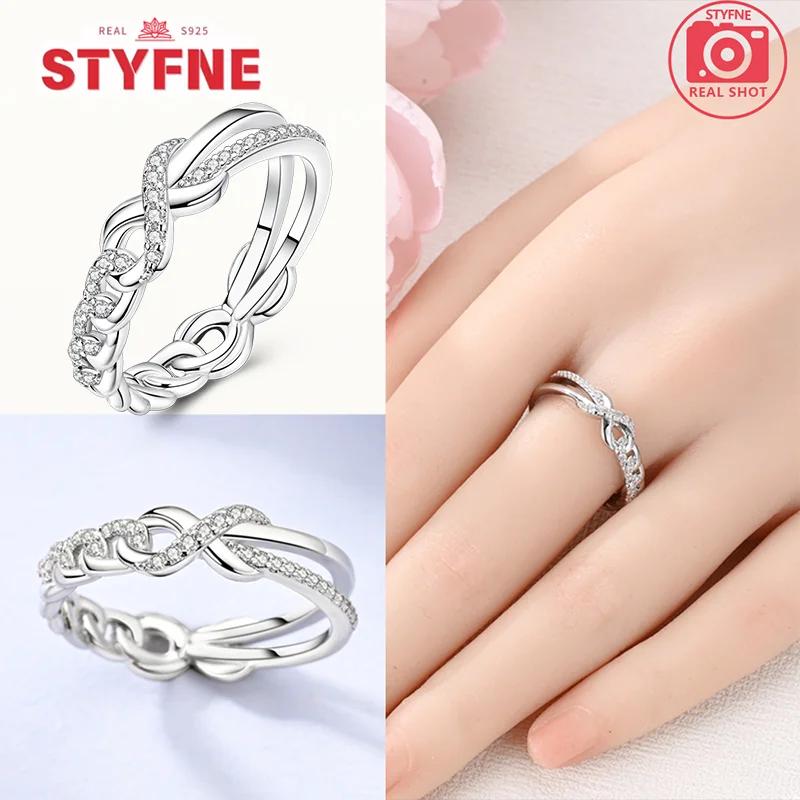 Unendliche Liebe Schmuck Schwarz & Rosa Herz Glänzende Zirkon Ringe Mode Neu 925 Silber Damenringe für Valentinstagsgeschenk