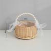 Rattan Wedding Basket Braided With Pearls Trim Decorative Bowknot Florals Arrangement Basket Home Organization Supplies