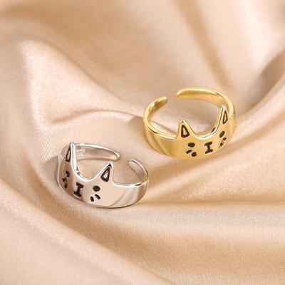 Precioso Gatito de Dibujos Animados Anillos Abiertos para Mujeres Hombres Goteo de Aceite Lindo Animal Gato Anillo de Dedo Ajustable Joyería de Personalidad para Fiesta de Niñas