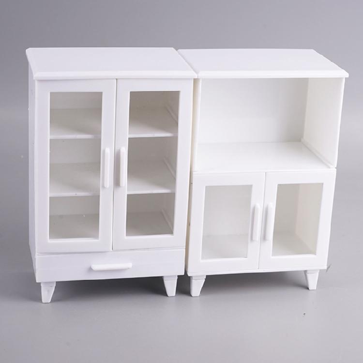 White Mini Cabinets 1/12 Scale Dollhouses Furniture Modern Kitchen Storage Shelves For Miniature Displays