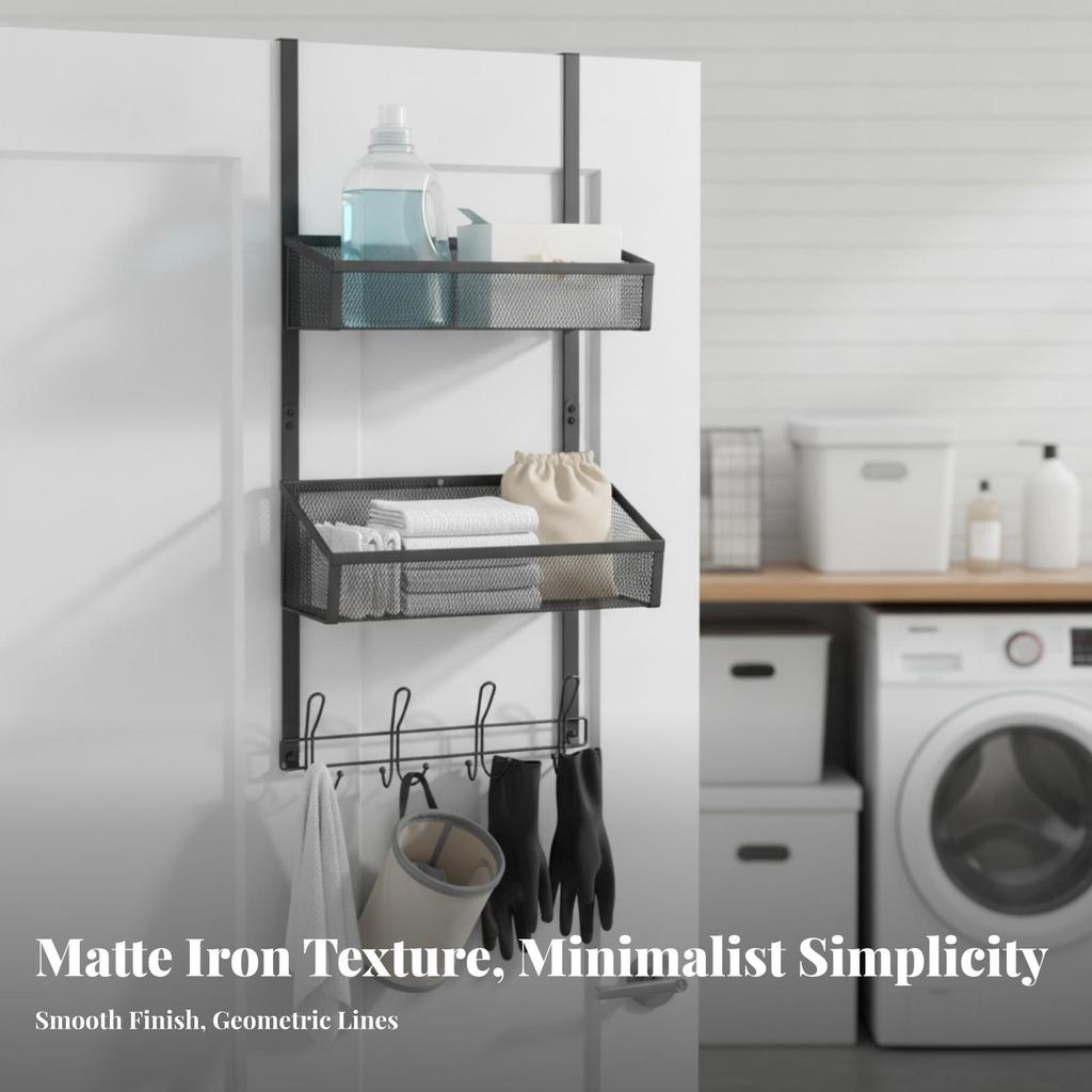 Over-Door Storage with Hooks and Baskets Compact for Pantry, Bedroom