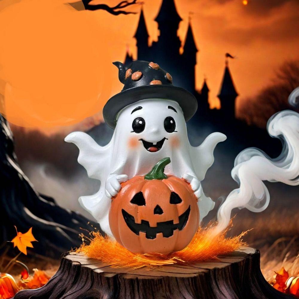Unique Halloween Pumpkin Ghost Figurine Resin Handmade Decorations Halloween Party Decoration Funny Craft Pumpkin Statue