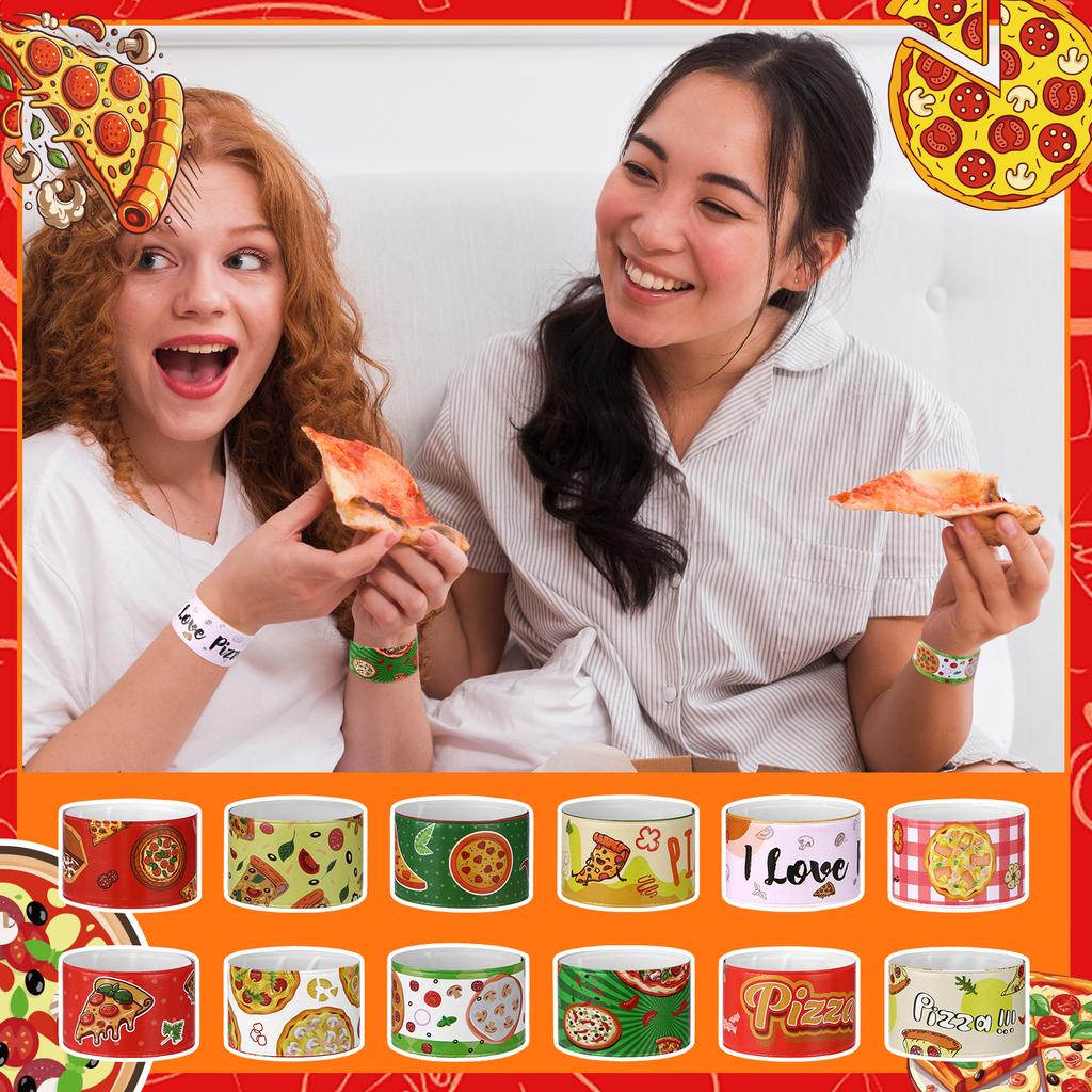 60Pcs Pizza Party Slap Bracelets Pizza Birthday Party Supplies Pizza Theme Slap Wristbands Gifts For Women Men Teen Pizza Party