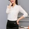 Summer Autumn Women Pink White Chiffon Blouse Fashion Korean Style Bow Tie Collar Ladies Shirt Office Casual Long Sleeve Base Top