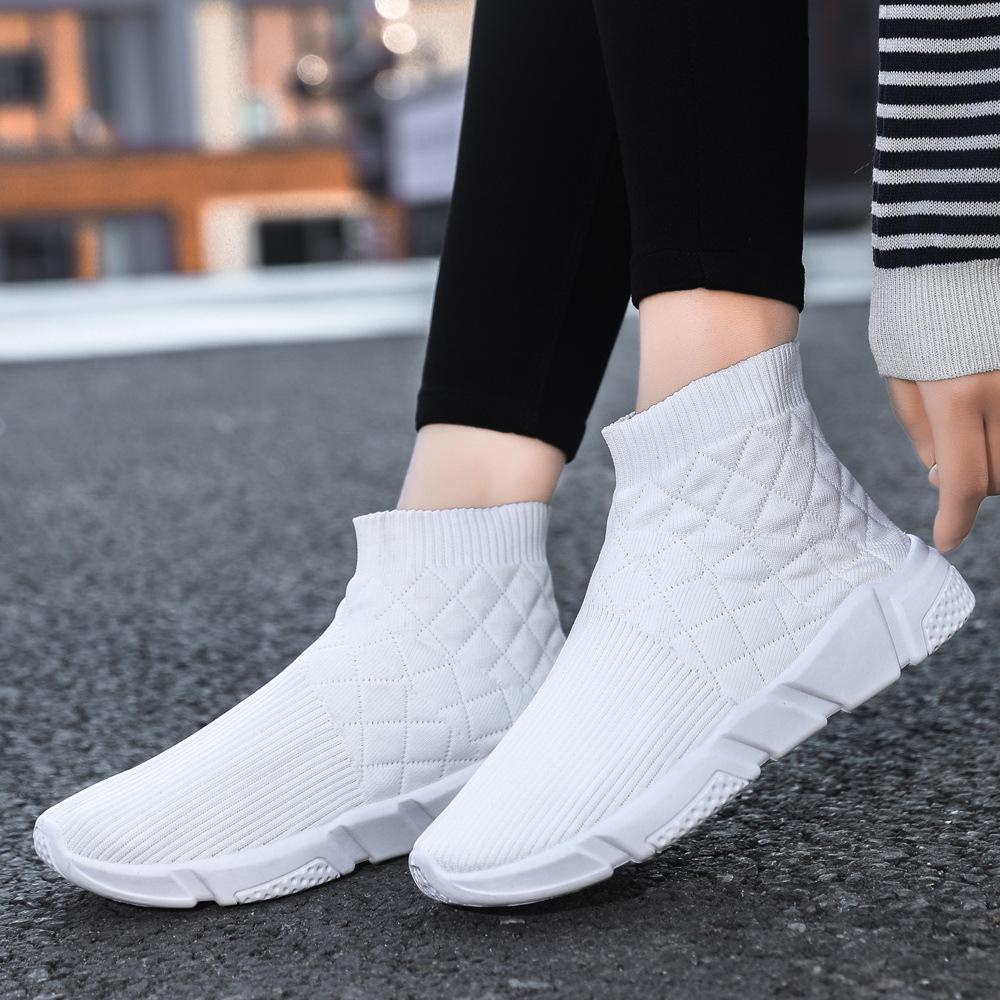 Casual shoes New high-top couple shoes Comfortable soft-soled fly-woven breathable one-pedal socks shoes