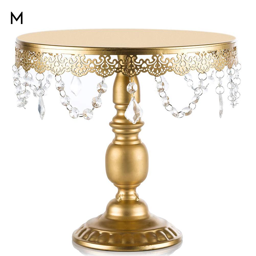 Gold Metal Cake Stand with Crystal Medium Tiered Dessert Fruit Plate Tray for Party Wedding