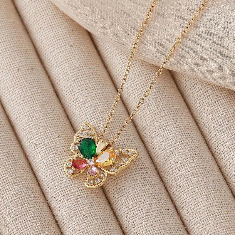 Butterfly Necklace for Women, Stainless Steel with Micro-Paved Zircon, Versatile Fashion Accessory.