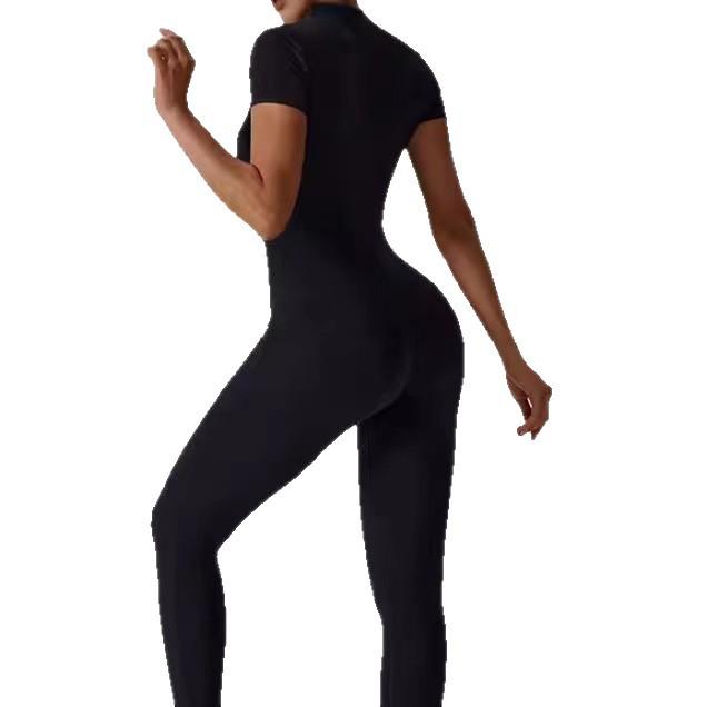 Mono de Yoga con Cremallera de Secado Rápido Europeo y Americano: Transpirable, de Manga Corta, Ajuste Ceñido para Deportes al Aire Libre y Fitness