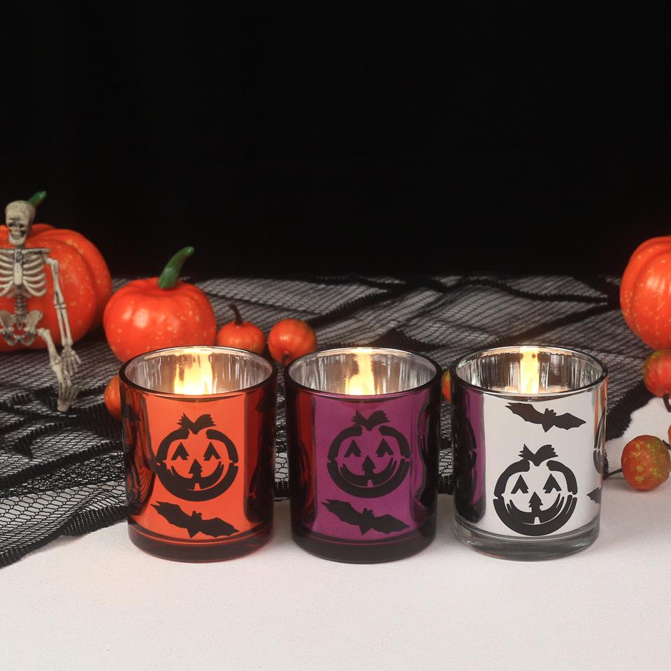 Halloween Pumpkin Bat Glass Candle Holder - 2006 Aromatherapy Ornament