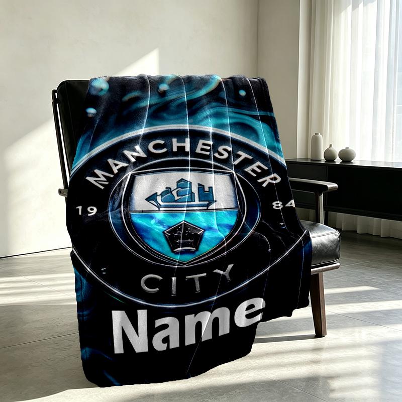 Custom Name Personalized Manchester City FC Print Blankets, Home Decor, Bedroom, Sofa, Camping, Couch, Gifts for Birthday Christmas
