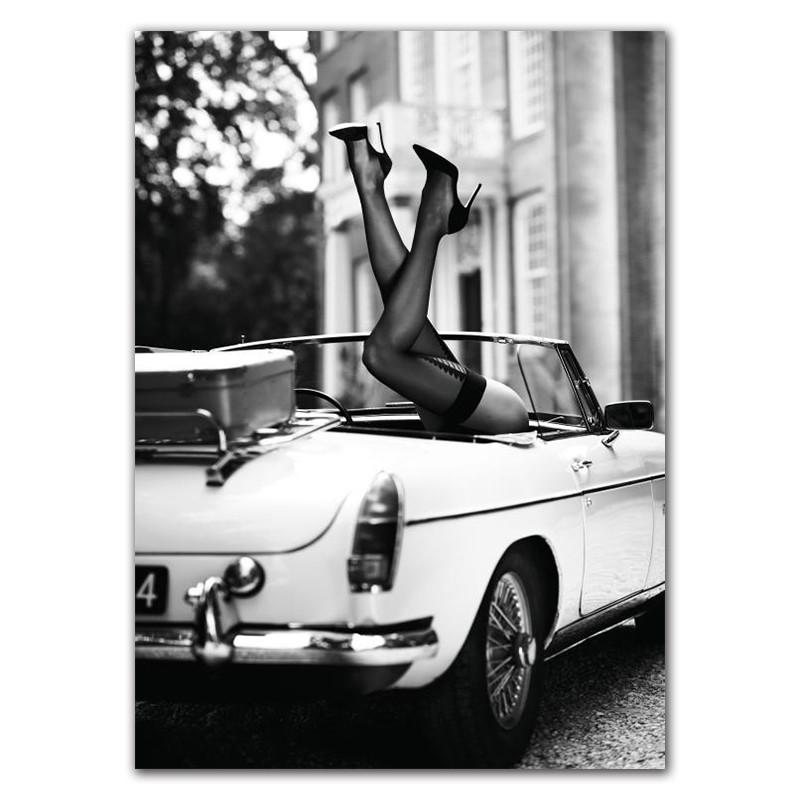 Postere de modă alb-negru, pictură pe pânză peisaj stradal, frumusețe, artă de perete, imagini decorative pentru cameră nordică, decor HD0094