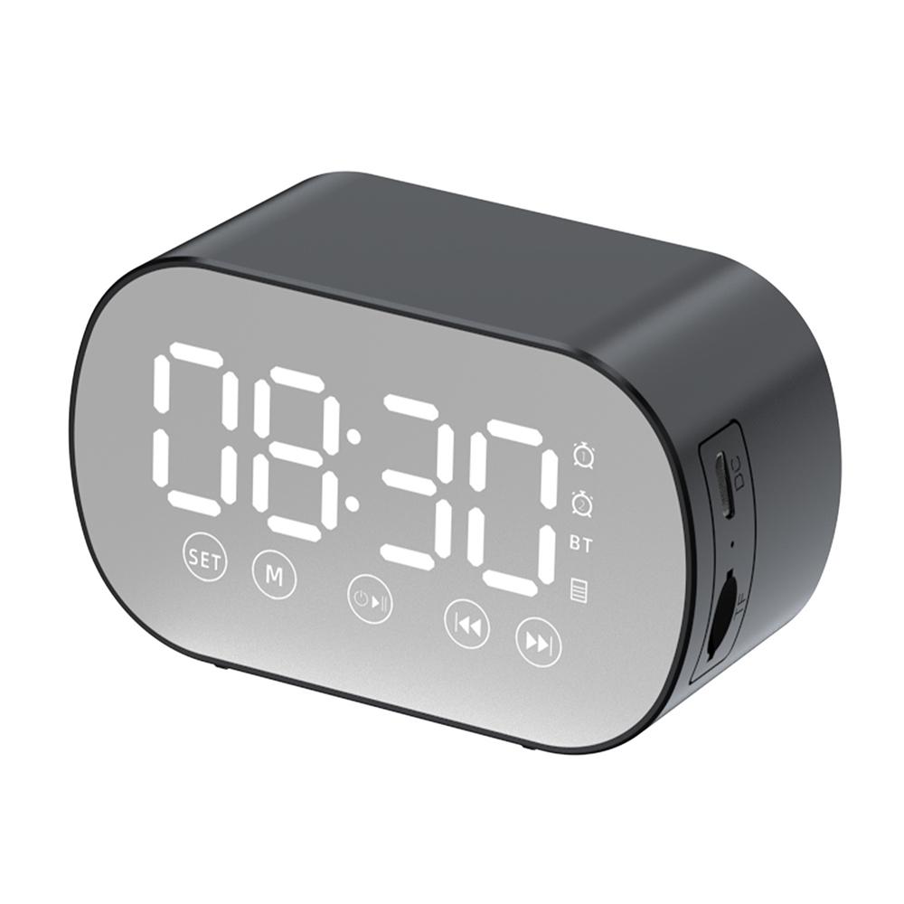 

s15 Mirror Bluetooth-compatible 5.0 Speaker Bass Stereo Subwoofer LED Digital Dual Alarm Clocks with FM Radio External TF Card Black