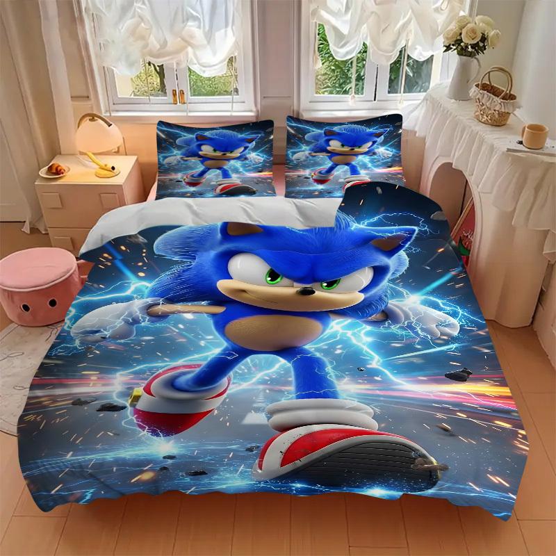 3pcs Sonic the Hedgehog Duvet Cover Set, 1 Duvet Cover + 2 Pillowcases (No Insert), High-Definition Print, Home & Dorm Set Yy251208052