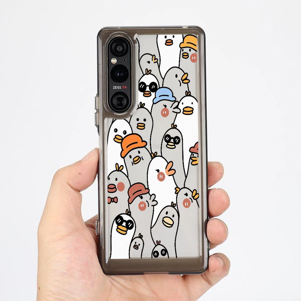 "Cute Duck"Hard Transparent Phone Case For Sony Xperia 1 V VI VII VIII Xperia 5 V Xperia 10 V VI VII/ Shockproof Sony Cover