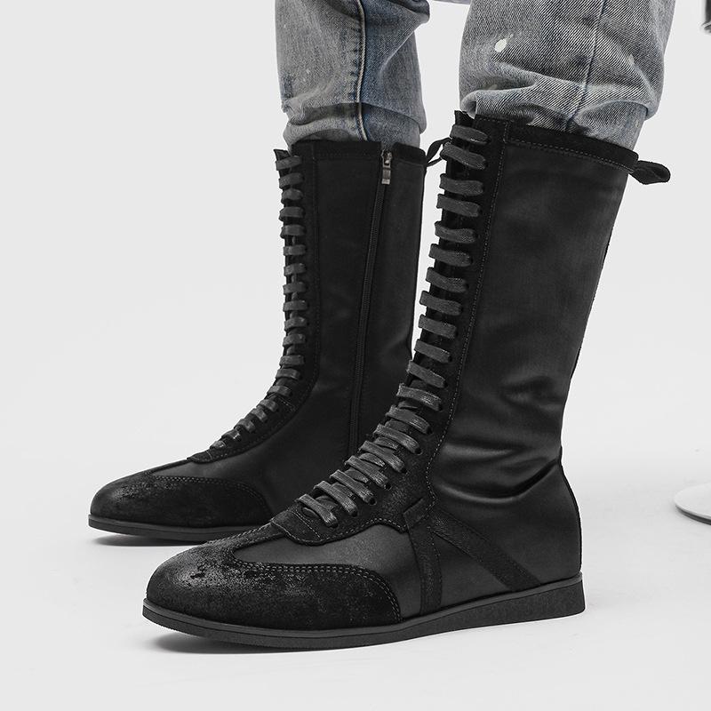 Men'S Minimalist Boxing Boots High Top Round Toe Lace-Up Cleanfit Style Classic Training Shoes Casual Unisex Chelsea Boots