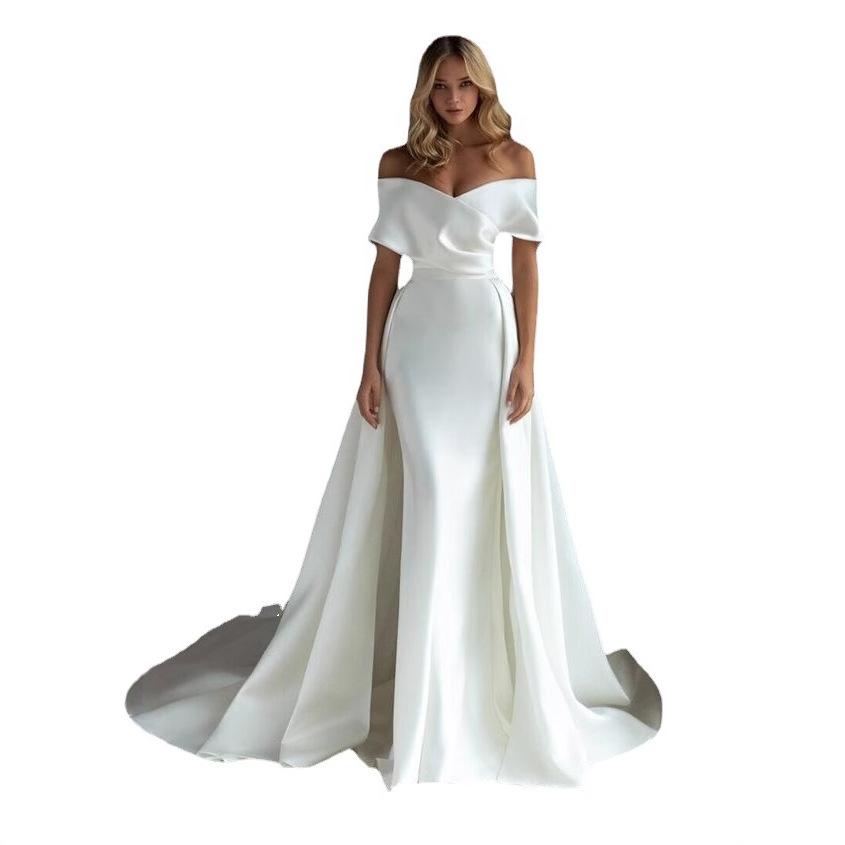 Light Wedding Dress 2025 New One-shoulder Slim Temperament Slim Sexy White Trailing Evening Dress for Women