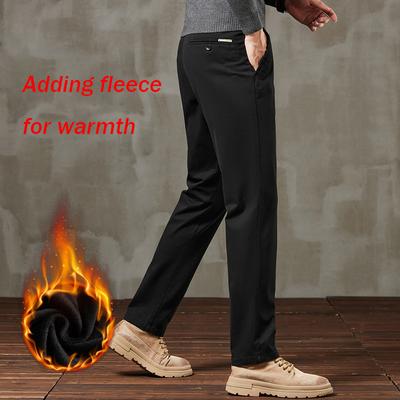 Autumn And Winter Men'S Plush Casual Pants Warm Business Straight Straight Solid Color Cotton Elastic Trendy Fashion Long Pants