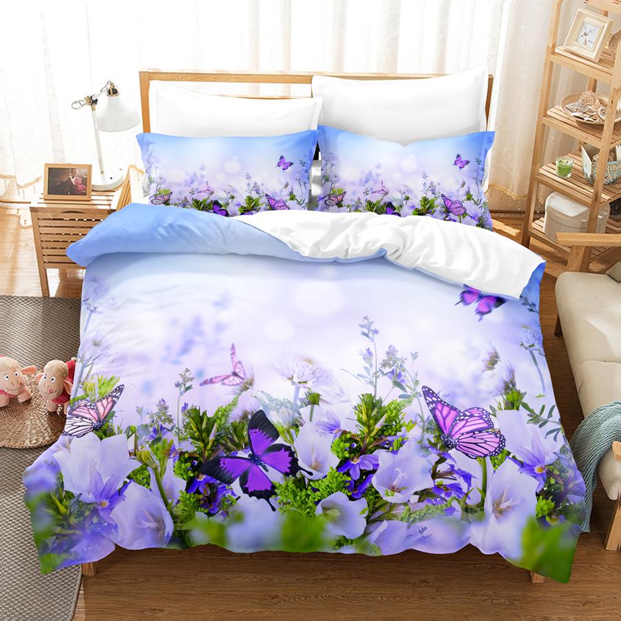 Blue Flower Duvet Cover Queen Size With Zipper Pillowcase 3D Floral Bedding Set 3pcs 2pcs Full King Twin Single Double Bed Thin