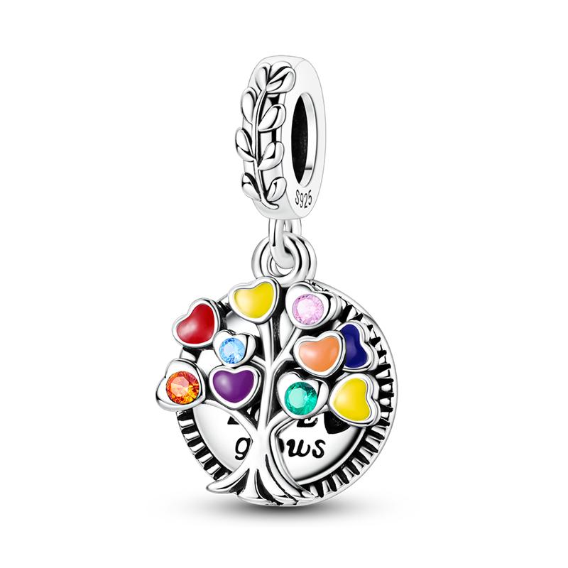 925 Sterling Copper Aircraft Travel Charms Bead Inlaid Pink Zirconium Love Heart Pendants Fit Original Bracelet Zircon Gift