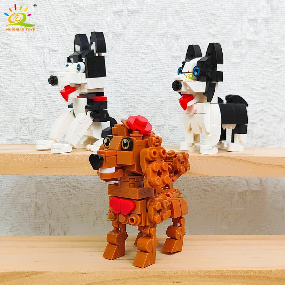 HUIQIBAO Dog Series Micro Building Block Amimal corgi Husky Bulldog Mini Brick set Toy for Children Desk Decoration ornament
