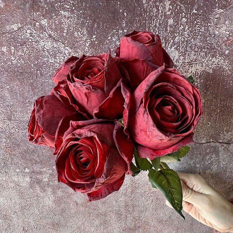 6pcs Dry Burned Roses, Artificial Rose Bouquet,Faux Floral Arrangement for Wedding Party Living Room Vase Table Centerpiece Arrangement Garden Decor