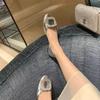 Spot Second Hair! Grape Mother Same Shoes French Rhinestone Square Buckle Satin Round Head Flat Bottom Hollow Commuting Single Shoes Women