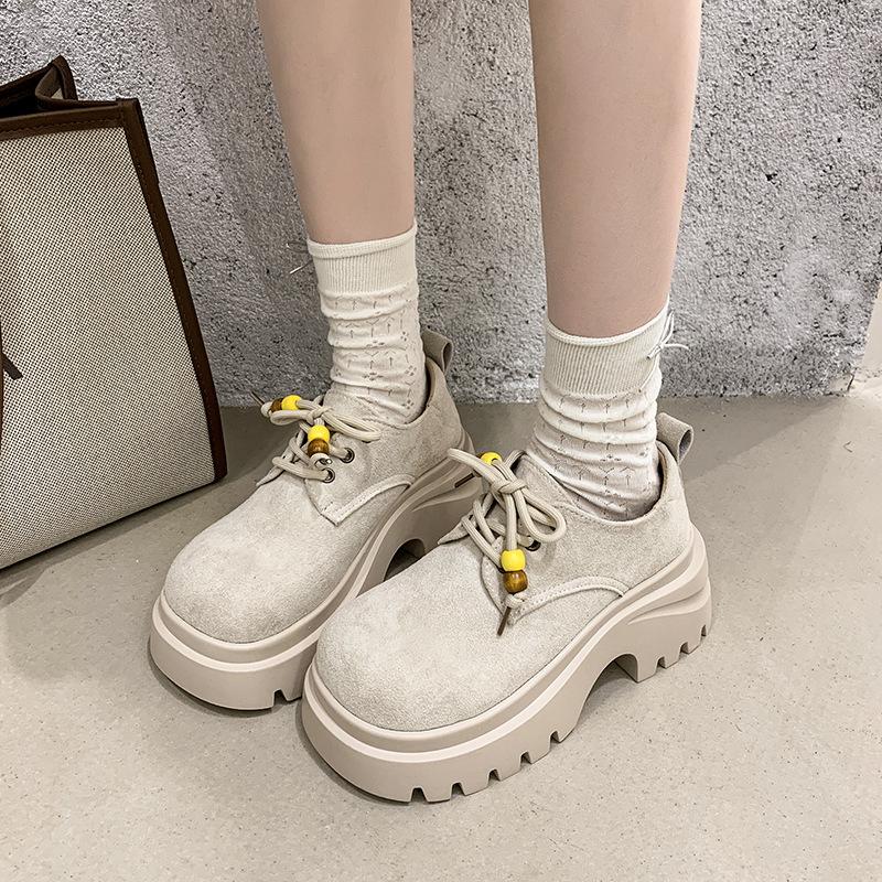 Retro platform loafers women's 2025 autumn new fashionable versatile with skirt lace-up round head casual small single shoes