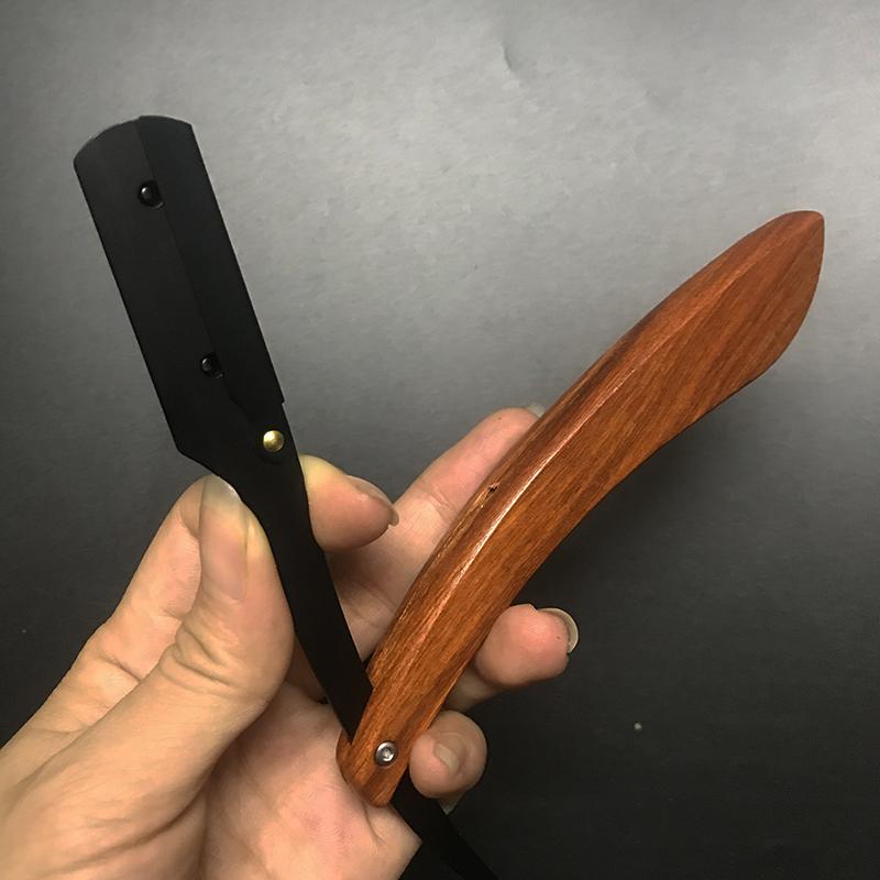 Tan Wood Handle Shaving Razor Professional Barber Shaver with Replaceable Blades Mens Eyebrow Razor Gift