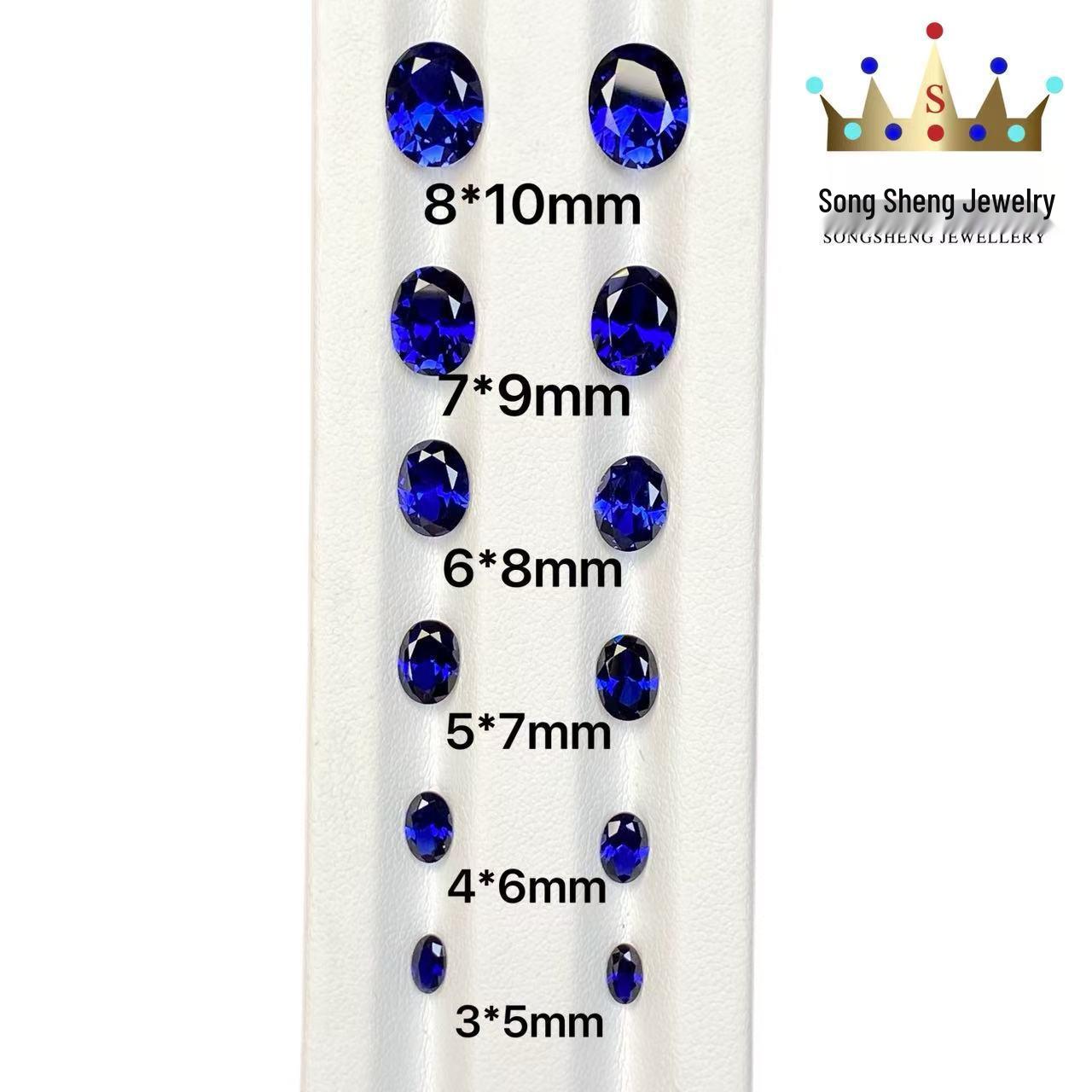 Oval Faceted Royal Blue Sapphire Ring with Side Stones Oval 3x5mm