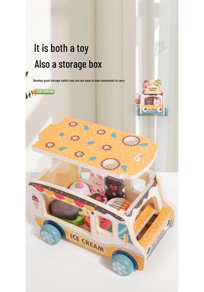 Wooden Ice Cream Cart: Educational Role-Playing Toy for Children