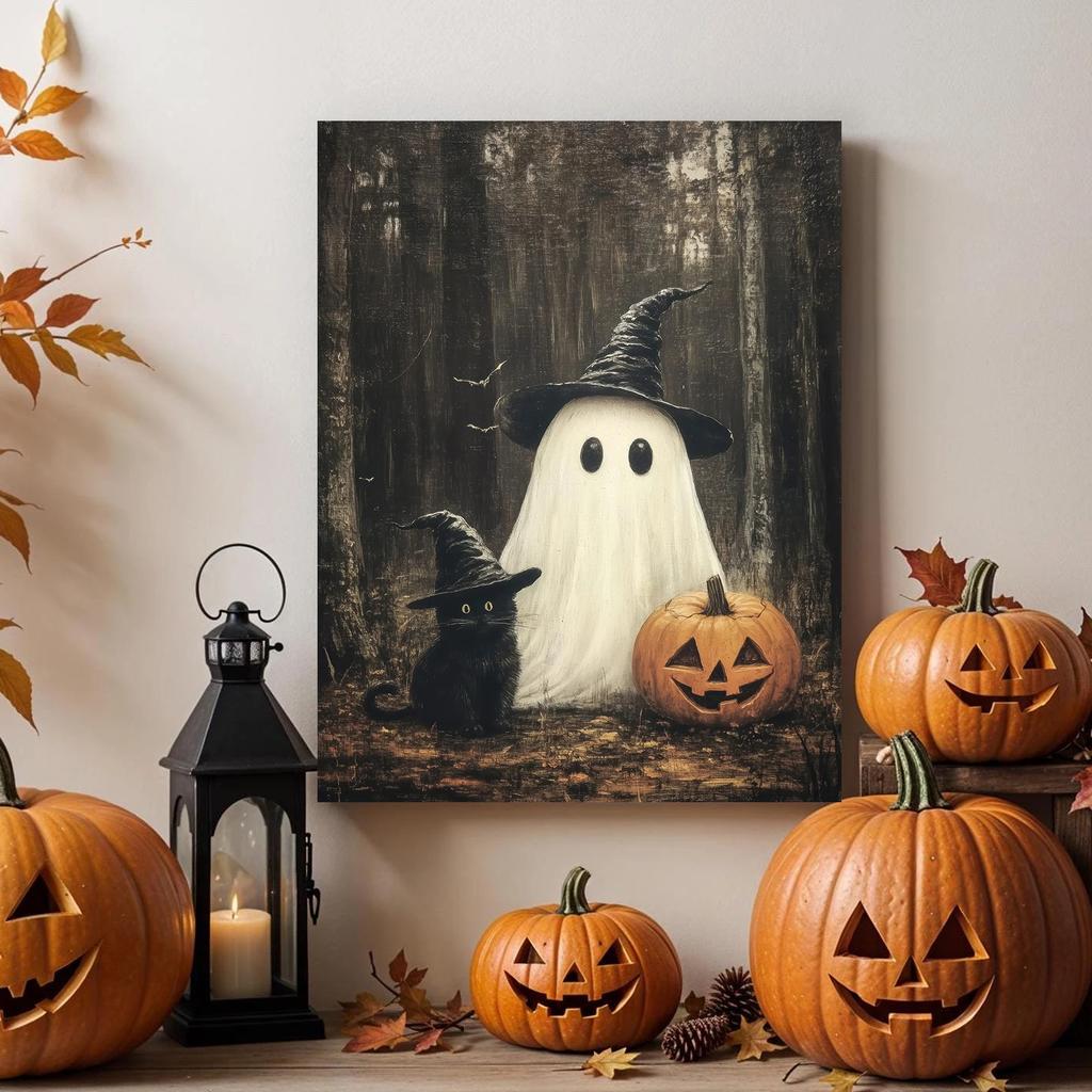 Orange Disco Pumpkin Prints and Posters, Retro Halloween Wall Arts, Fall Canvas Decoration, Wall Decor, No Frame