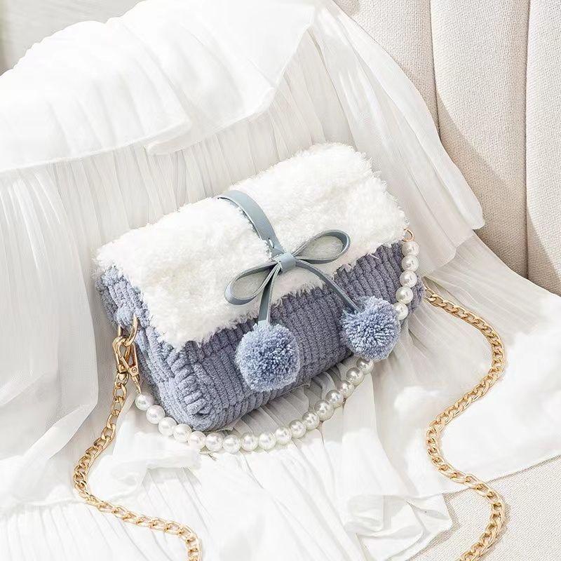 

Handmade Woven Material Kit Wool for Girlfriend DIY Gray full package + Pearl Satchel + chain