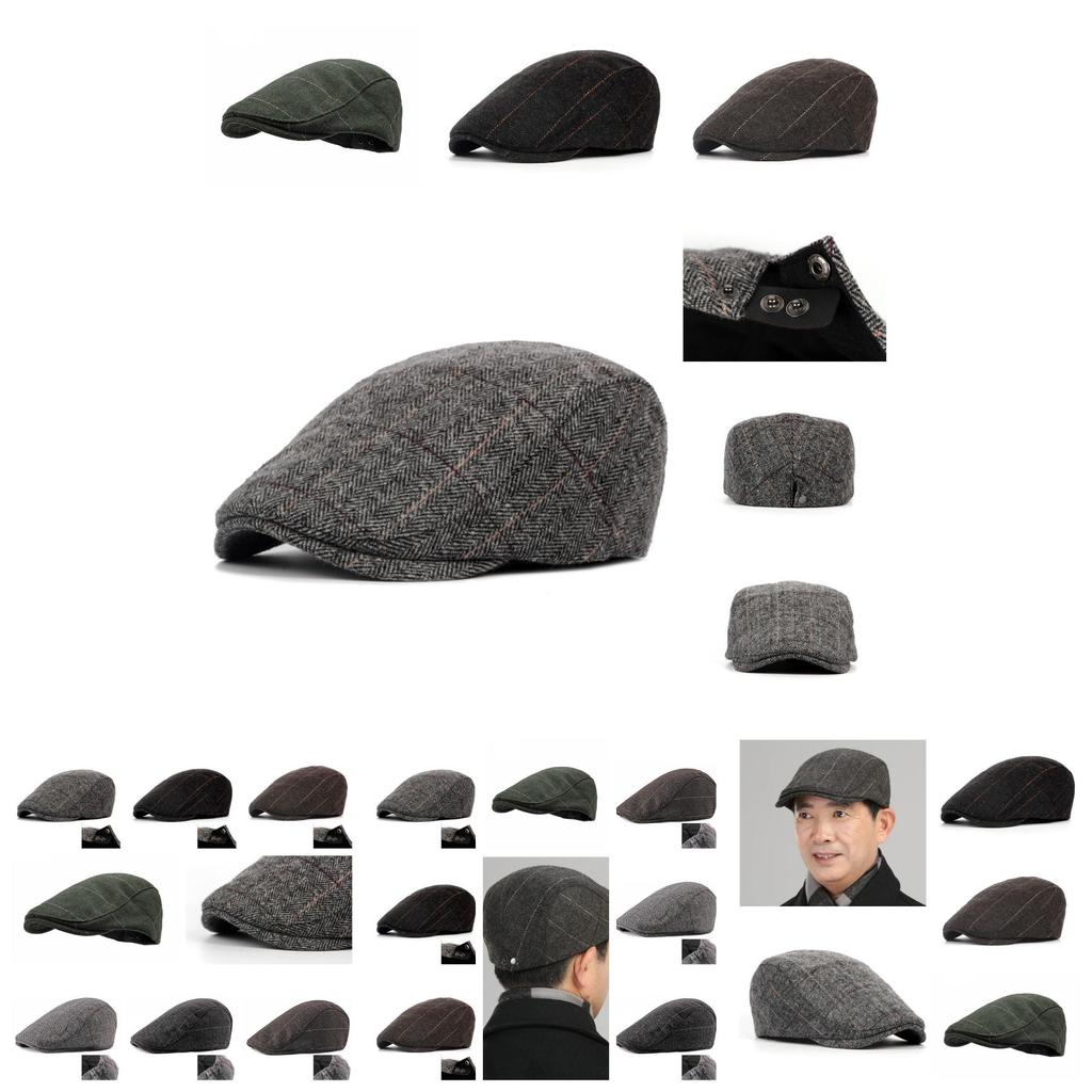 Stylish Men's Duckbill Beret For Winter Classic Checkered Wool Hat