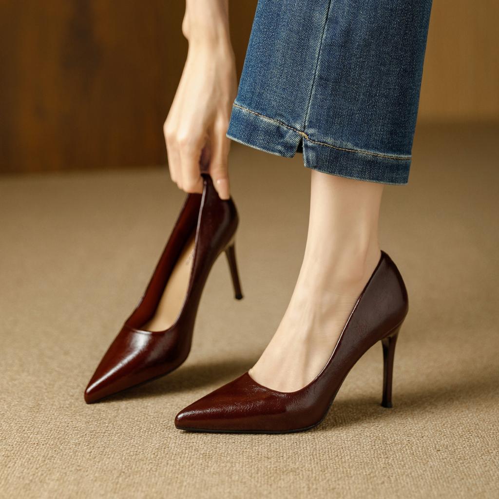 Stiletto-High Heels 2026 Frühling Französisch einfarbig spitz weiches Leder Temperament Pendeln ein Pedal leichter Ausschnitt Single Shoes