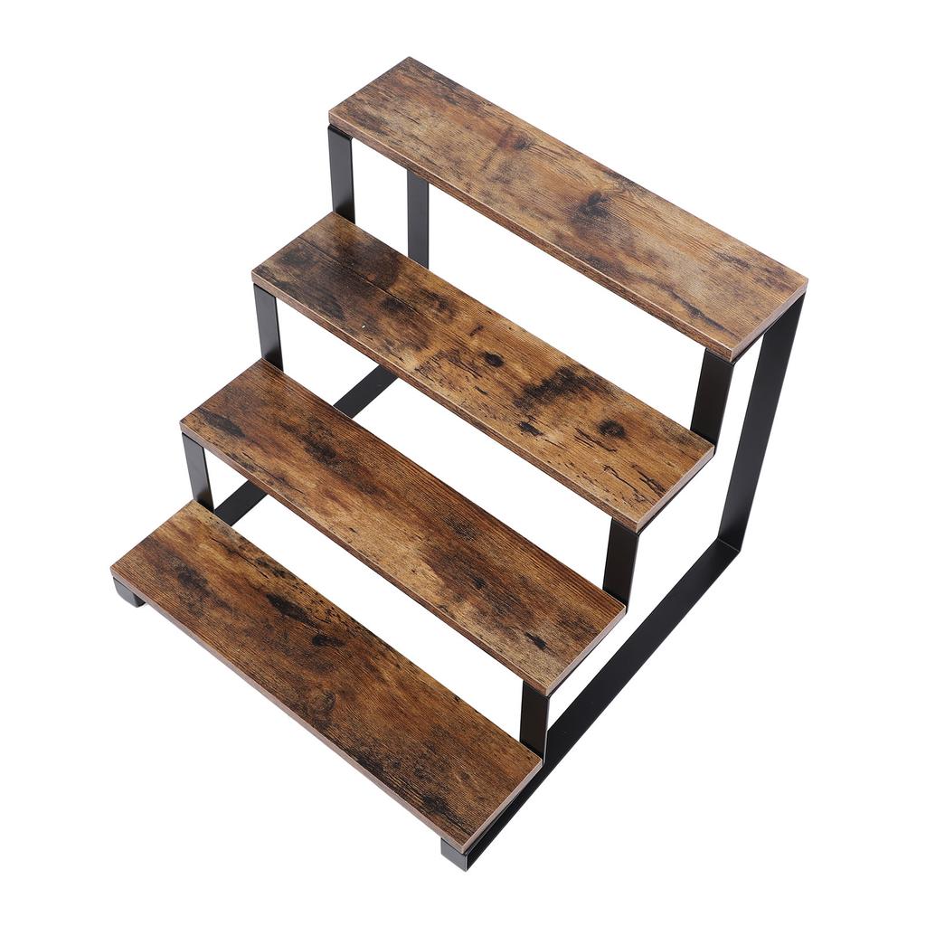 4-stufiges Holzstufenregal, rustikaler Metallrahmen, Parfümhalter, Display-Riser-Ständer für Anbieter, Pop